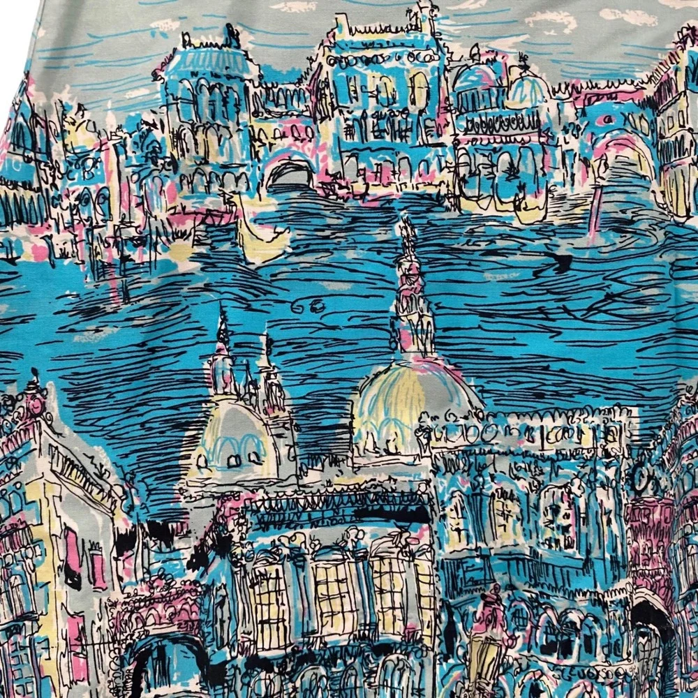 Elevenses Anthropologie Venice Canal Cityscape Cotton A-Line Skirt Blue Size 6